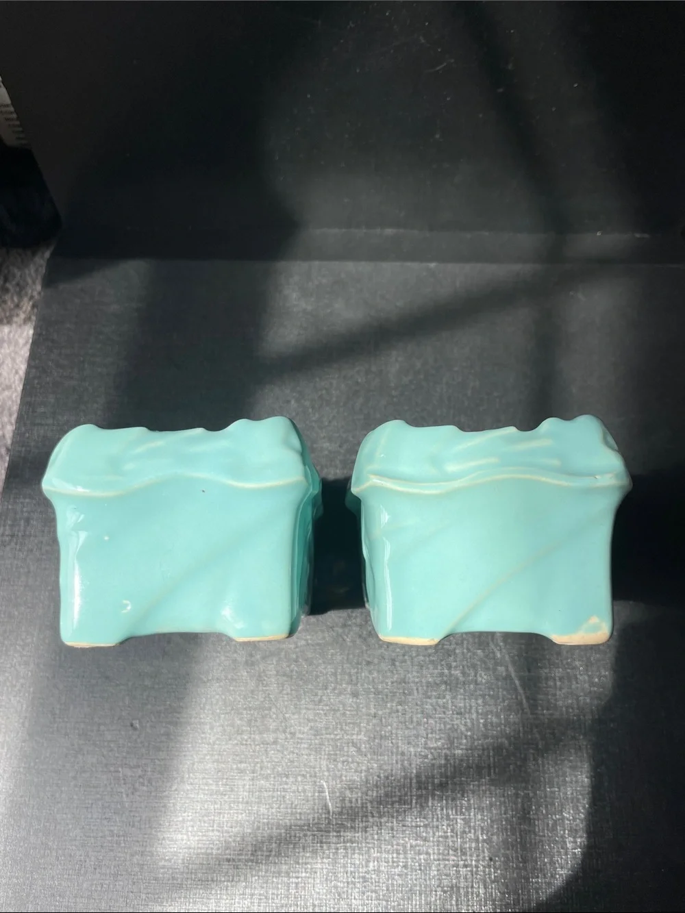 Vintage McCoy Rectangular Planters Windowsill Box Vase Blue Turquoise Set of 2